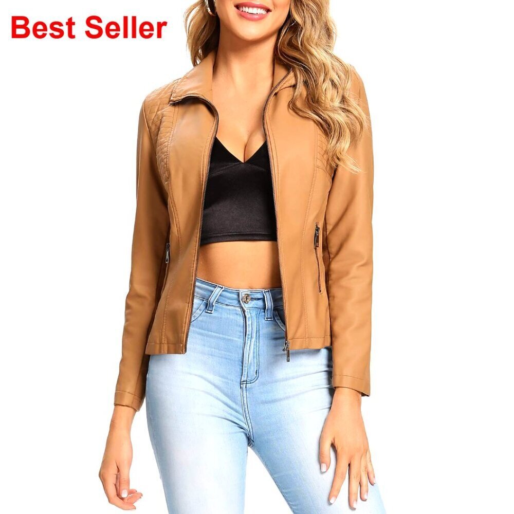 Faux Leather Jacket, Quilted Zip Up Suede Coat, Casual Fashion Outerwear